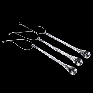 Transparent glass icicle hanging ornaments with silver strings for Christmas tree decor 3pcs