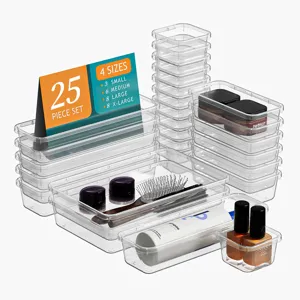 Transparent Plastic Drawer Storage Box Clear Makeup Organizer For Desk Sundries And Tableware Sorting Storage Container Set