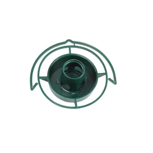 Close-up detail of green plastic bird feeder attachment top part for bottle hanging design.