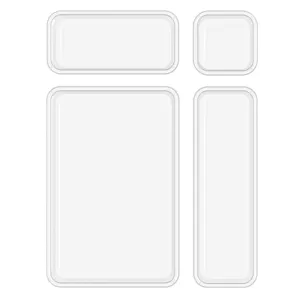 Transparent plastic drawer organizer set, clear makeup and stationery storage boxes.