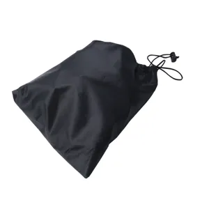 Detailed close-up showing the durable black fabric texture and convenient drawstring closure.