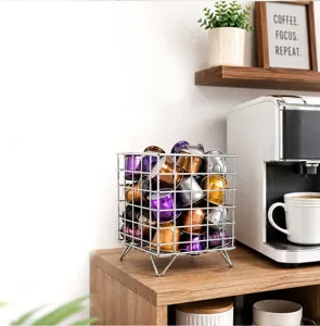 Modern metal mesh coffee pod storage basket wire organizer for kitchen desktop tidy use