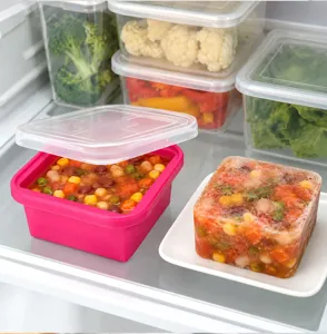 Large capacity silicone ice cube tray baby food freezer box with lid for kitchen food storage.