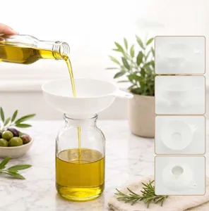 Kitchen plastic funnel for oil dispensing, wide mouth design, convenient kitchen tool detail view.