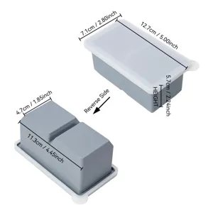 Silicone ice cube mold with lid, 2 compartments, grey and white color, home kitchen accessory.
