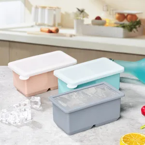 Silicone ice cube mold detail display, showing 2-grid square ice boxes with lids included.