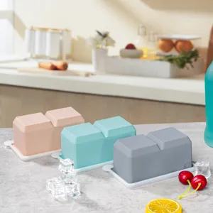 Silicone ice cube mold 2-grid ice tray with lid for home kitchen and bar use easily