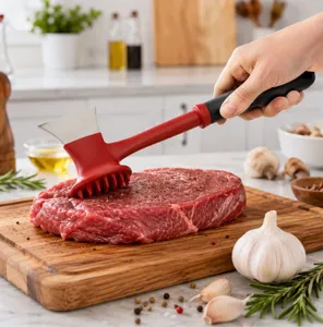 Kitchen multi-functional meat tenderizer hammer with dual-sided axe design for beef steaks.