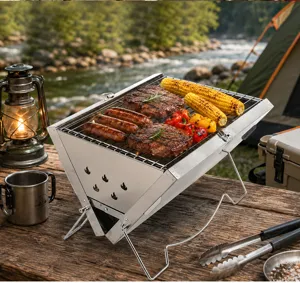 Gril de barbecue pliable en acier inoxydable portable pour le camping en plein air.