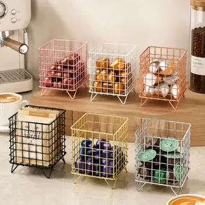 Metal Iron Coffee Capsule Storage Basket Desktop Organizer Wire Storage Holder For Home Kitchen Coffee Bar Countertop