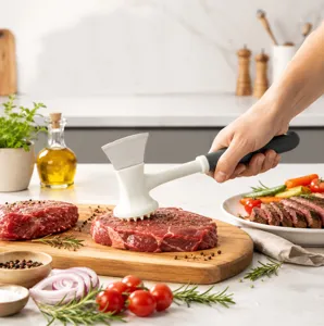 Multifunctional meat tenderizer hammer tool, kitchen gadget for steak and beef pounding.