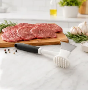 Multi-functional kitchen meat tenderizer mallet with dual-side design for steaks and cooking.