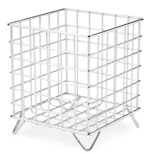 Silver metal wire coffee capsule storage basket, modern desktop organizer for home and office.