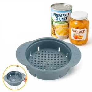 Silicone canned food strainer with handles for draining fruit and vegetable cans easily kitchen tool.