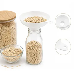 Food-grade white plastic wide-mouth kitchen funnel for dispensing powder and oil safely.