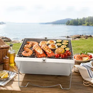 Gril de barbecue pliante en acier inoxydable portable pour camping et pique-nique en plein air.