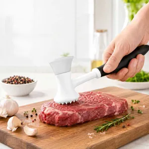 Professional dual-sided meat tenderizer hammer kitchen tool for beef steak and poultry.