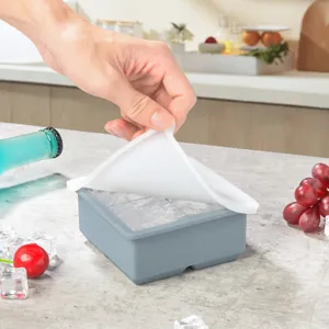 Silikon-Eiswürfelbereiter Detailansicht mit flexiblem weißem Deckel und grauer Form.