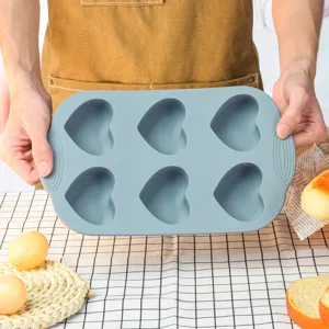 Silicone 6-cavity heart cake mold kitchen baking tray high temperature resistant tool