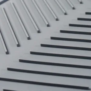 Grey silicone dish drying mat detail, kitchen counter protector and heat-resistant pad.