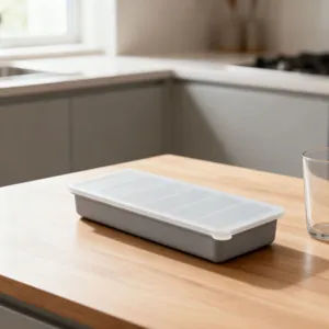 Vassoio per cubetti di ghiaccio in silicone, stampo lungo con coperchio per cucina.