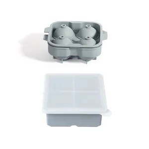 Silikon Kugel Eiswürfelbereiter mit Deckel 4er Raster runder Eisformer für Küche Bar