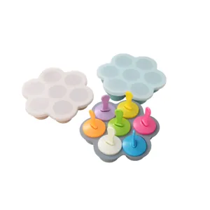 Moule à glace en silicone fleur à 7 trous avec couvercle bac à sorbet fait maison DIY