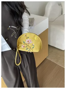Chinesischer Stil bestickte Samt Clutch Tasche mit Handschlaufe, Vintage Blumen Design Geldbörse.