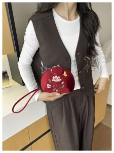 Chinesischer Stil bestickte Samt Clutch Tasche Damen Vintage Blumen Handtasche chic