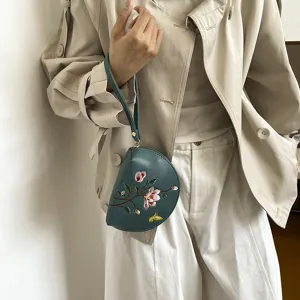 Etnischer Stil halbrunde Blumen bestickte Armgelenk Tasche, modische Damen Clutch Tasche.