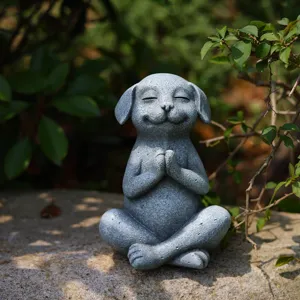 Zen dog meditation statue yoga puppy sculpture cute garden home desktop decor figurine