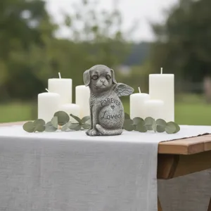 Statua commemorativa per animali domestici cane angelo in resina per giardino.