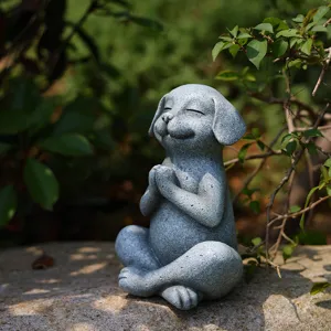 Zen meditating dog statue resin ornament for home garden decoration and spiritual yoga display.