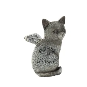 Statua commemorativa gatto angelo in resina per giardino esterno, ricordo animale.