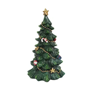 Christmas tree resin figurine desktop decoration with glitter and gold star ornaments for home.