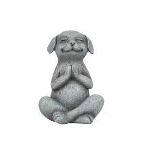 Resin meditating dog statue grey yoga puppy figurine zen home garden decor sculpture 1pc