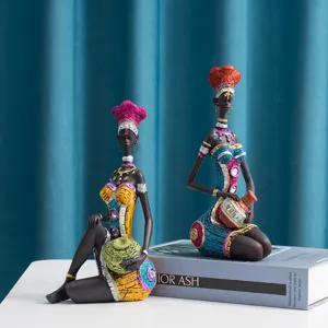 Afrikanische Stammesfrauen Harzfigur Skulptur Ethnische Wohndekoration Handbemalte Frauenstatue Für Wohnzimmer Schreibtisch Ornament Geschenk