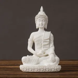 Statue de Bouddha blanche figurine de meditation decoration interieure feng shui art