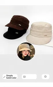 Gorra plana retro plisada con corazón, sombrero militar elegante de lino para mujer.