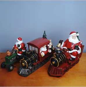 Weihnachts-Harz Weihnachtsmann Zug Ornament Detailansicht, festliche Tischdeko Feiertagsgeschenk.