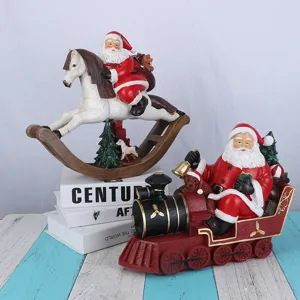 Handbemalte Weihnachts-Weihnachtsmann-Figur Harz-Ornament Tischdekoration Weihnachtsmann Auf Motorradzug Schaukelpferd Feiertagsgeschenk
