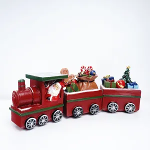 Weihnachts-Kunstharz-Zug Ornament mit Weihnachtsmann und Geschenken, festliche Tischdeko.