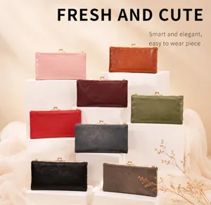 Retro kiss-lock long wallet for women, multi-card slot PU leather clutch purse chic style.