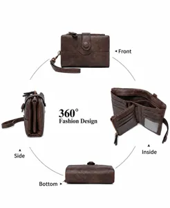 Femme portefeuille court cuir PU porte-monnaie multi-cartes pliage double marron vintage.