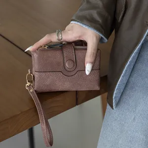 Portefeuille Court en Cuir PU pour Femmes Couleur Unie Minimaliste Multifonctionnel Emplacements pour Cartes Poche à Monnaie Quotidien