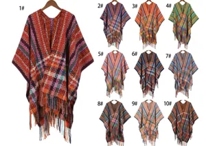 Bohemian ethnic pattern fringed shawl winter warm poncho outdoor travel thick outerwear cape