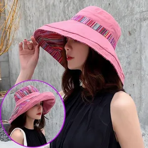 Women ethnic style sun protection fisherman hat wide brim outdoor summer travel pink beach hat