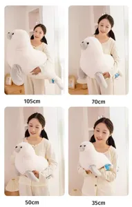 Detailed view of the cute soft white seal plush toy in multiple sizes for comfortable hugging.