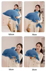 Cute marine series blue dolphin plush toy, soft stuffed animal doll in multiple sizes 35-105cm.