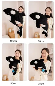 Cute marine series killer whale plush toy, soft stuffed animal doll in multiple sizes.